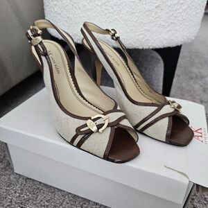 Anne Klein Women's Brown and Cream Peep Toe Heels